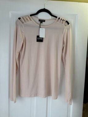 Poof! Pale Pink Long Sleeve Cutout-Shoulder Top